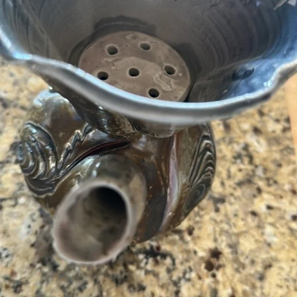 Pottery Tea Steeper blues and grays hand spun